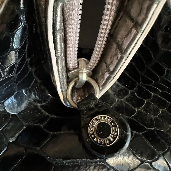 COLE HAAN Trinity Black/Gunmetal Python Print Mini Shoulder Bag - Picture 3 of 7